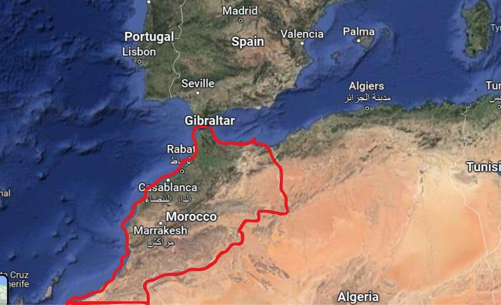 how far is morocco from spain location morocco map