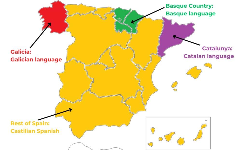 do you need spanish to travel to spain map of spain and official languages