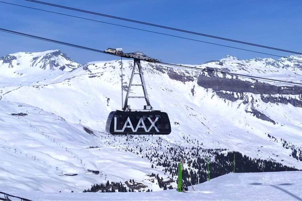 Laax snowboarding and cable cars