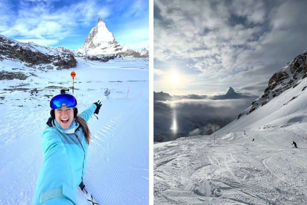 skiing in Switzerland Zermatt ski slopes with Matterhorn