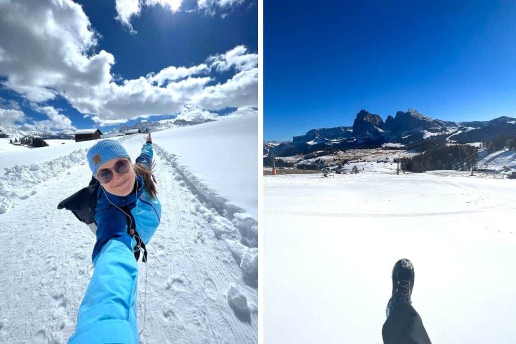 Dolomites in winter hiking on the trails