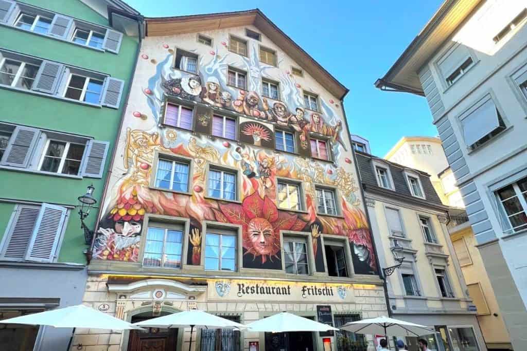 Lucerne in winter Old Town historic buildings and frescoed facades