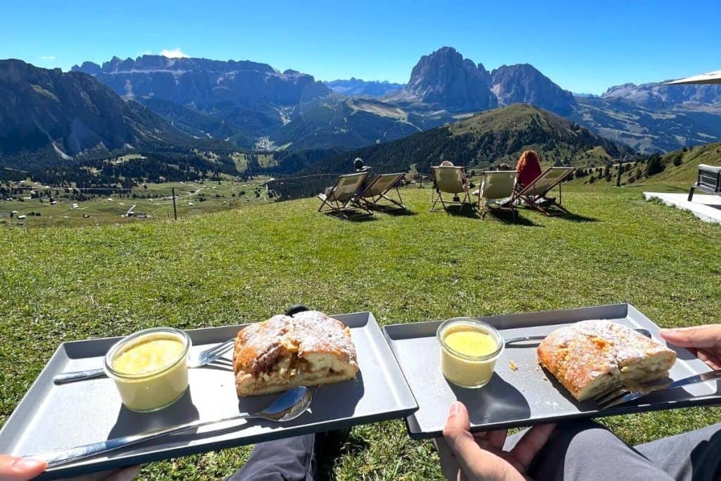 best hikes in the dolomites seceda apple strudel baita sofia