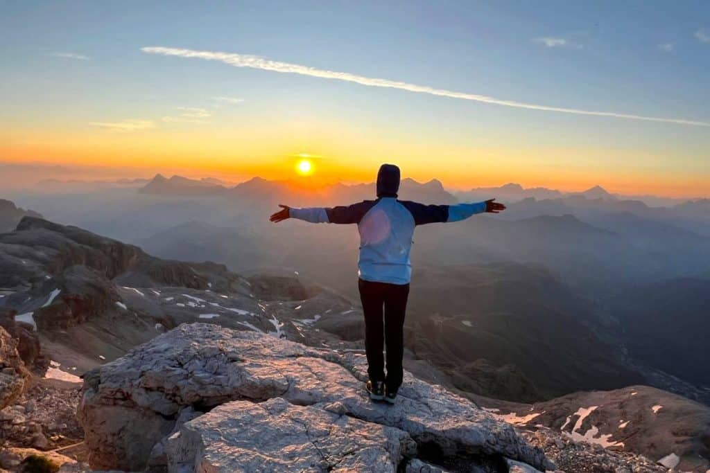 dolomites in summer sunrise at Piz Boe